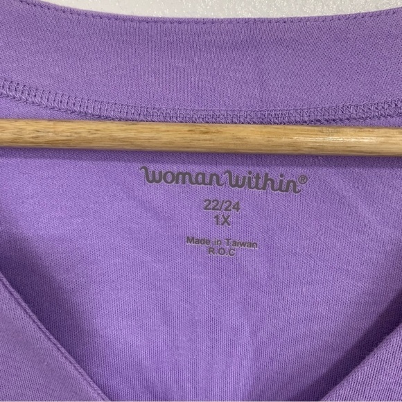 Woman Within Lavender Casual Button Down Oversized T Shirt With Pocket Size 1X - Picture 4 of 5